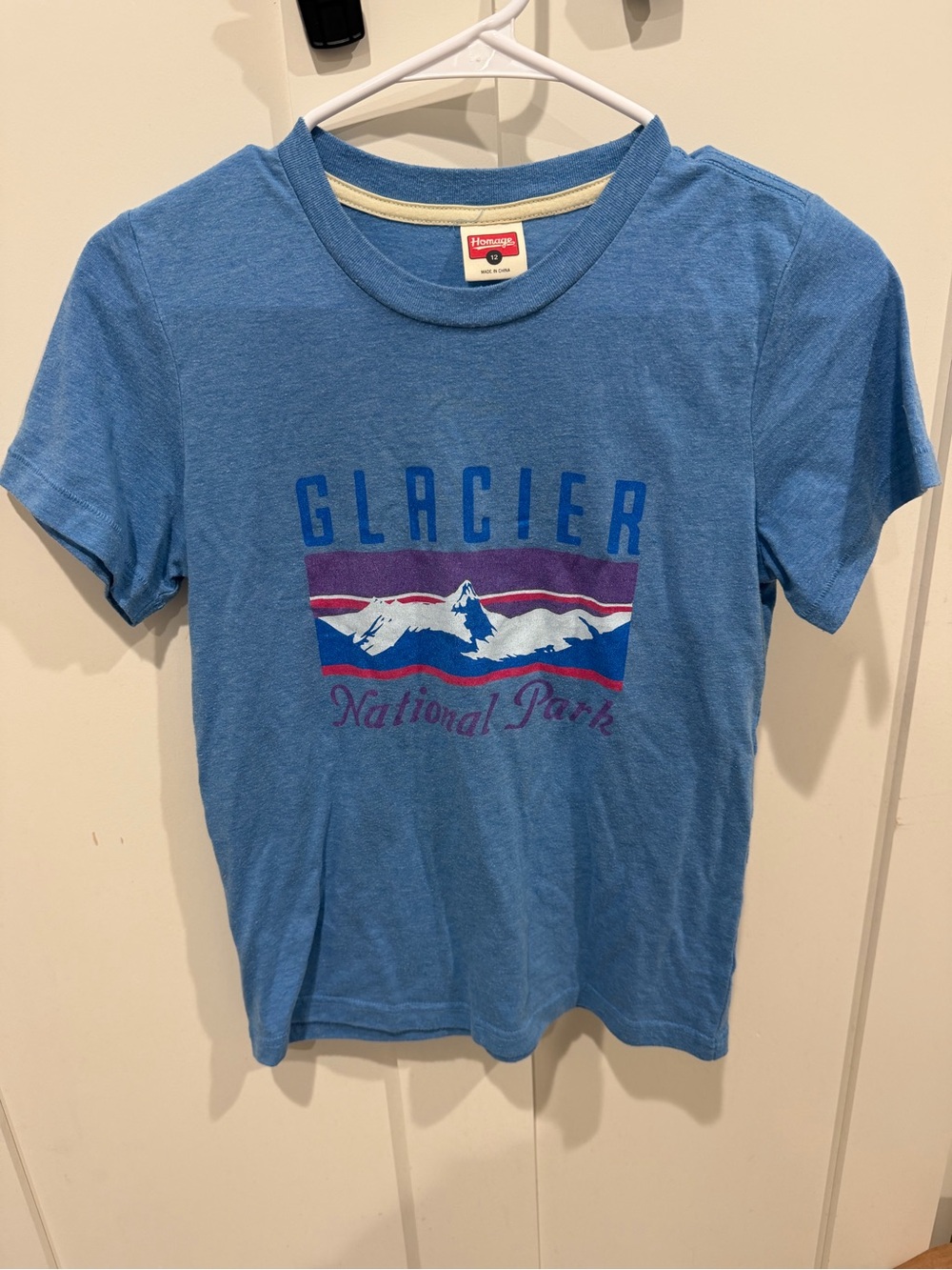 HOMAGE Blue Glacier National Park Graphic Tee with Purple & White Accents